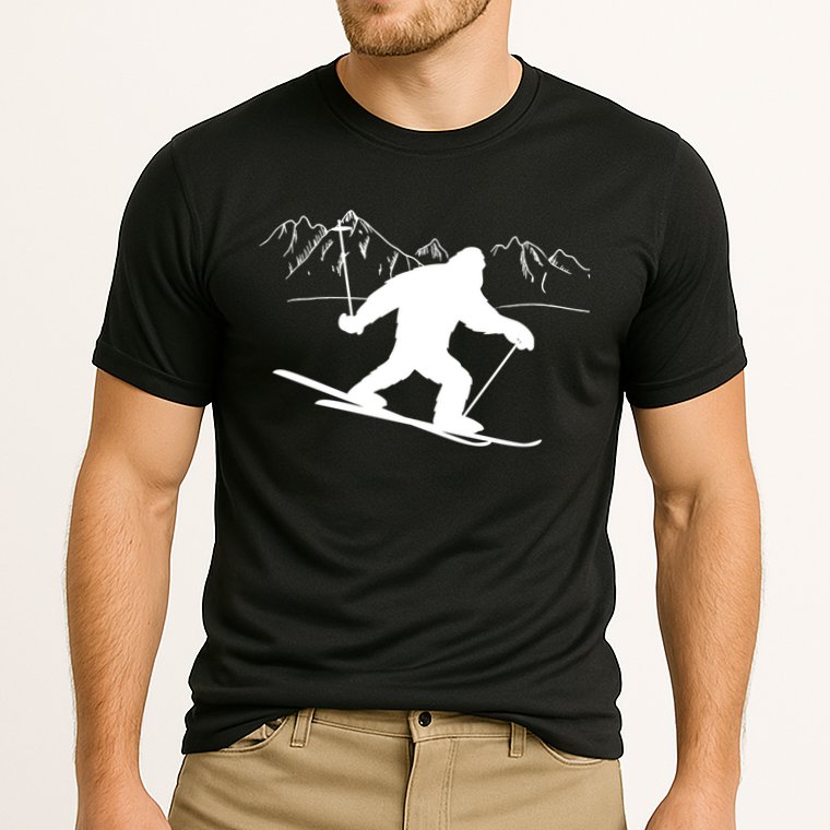 Downhill Snow Skiing Bigfoot Ski Winter Sports Alpine Gift Cooling Performance Crew T-Shirt
