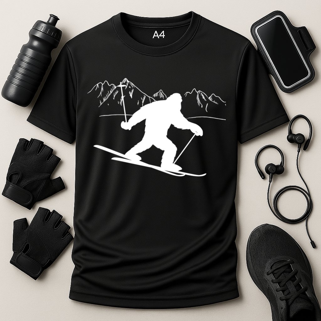 Downhill Snow Skiing Bigfoot Ski Winter Sports Alpine Gift Cooling Performance Crew T-Shirt