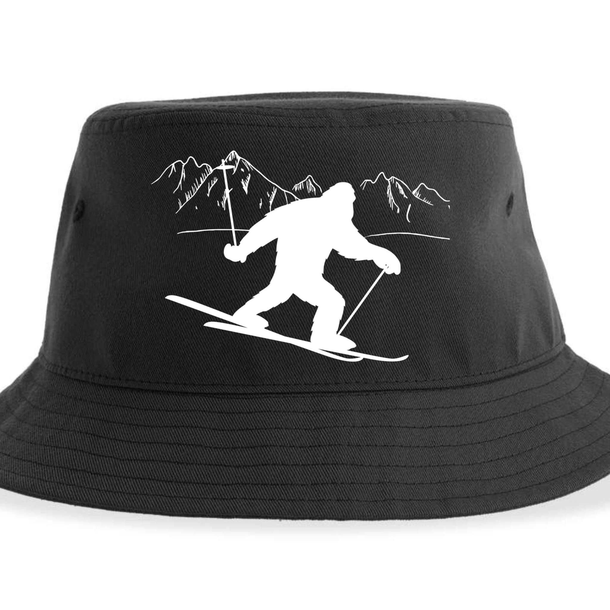 Downhill Snow Skiing Bigfoot Ski Winter Sports Alpine Gift Sustainable Bucket Hat