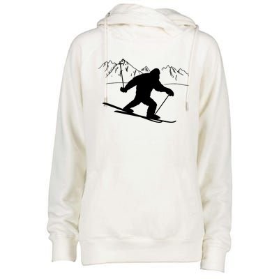 Downhill Snow Skiing Bigfoot Ski Winter Sports Alpine Gift Womens Funnel Neck Pullover Hood