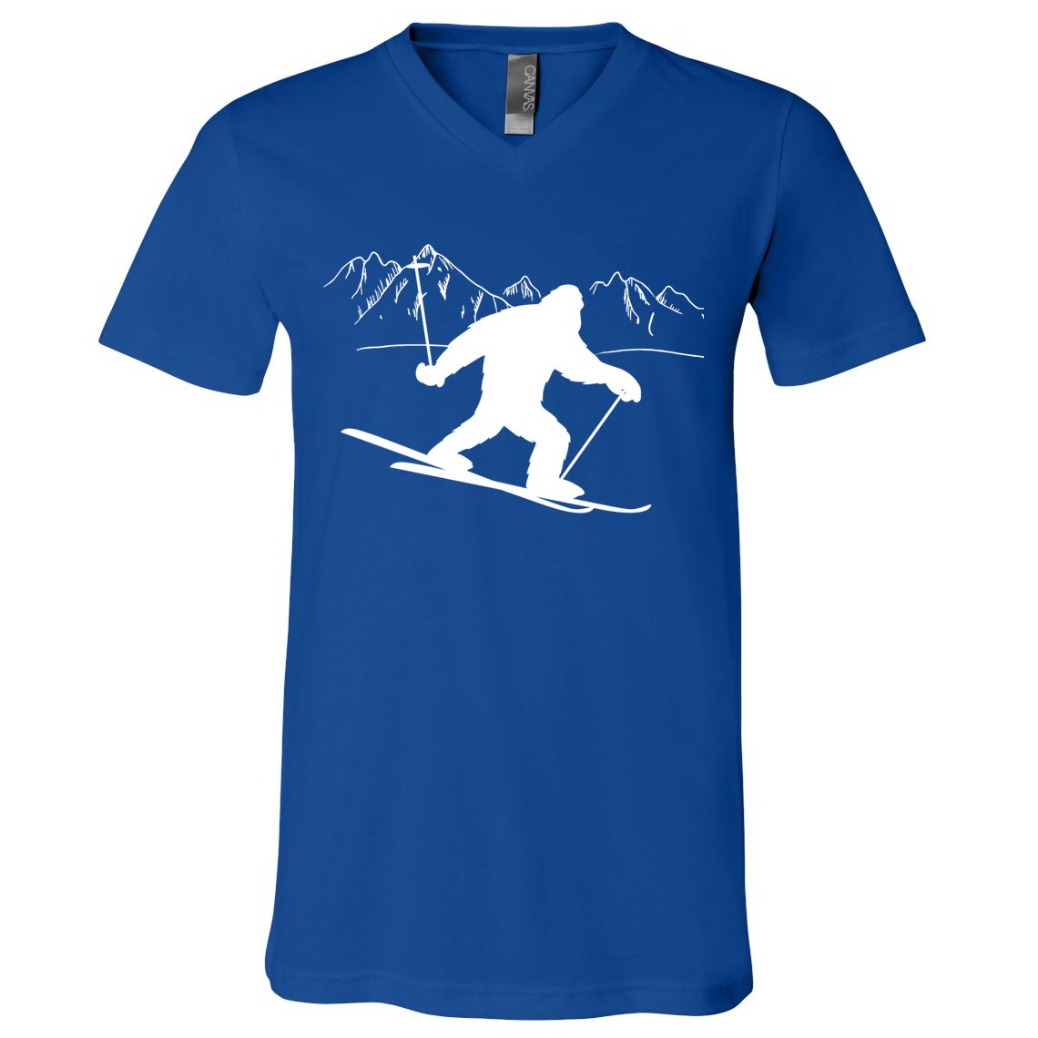 Downhill Snow Skiing Bigfoot Ski Winter Sports Alpine Gift V-Neck T-Shirt