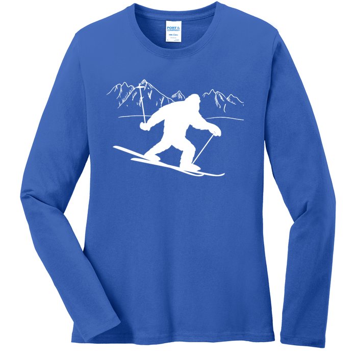 Downhill Snow Skiing Bigfoot Ski Winter Sports Alpine Gift Ladies Long Sleeve Shirt