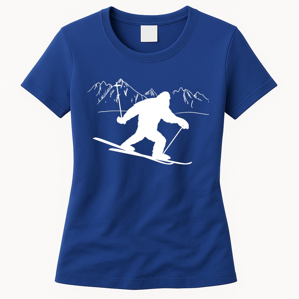 Downhill Snow Skiing Bigfoot Ski Winter Sports Alpine Gift Womens T-Shirt