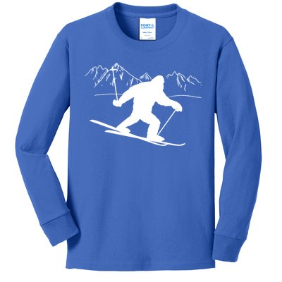 Downhill Snow Skiing Bigfoot Ski Winter Sports Alpine Gift Kids Long Sleeve Shirt