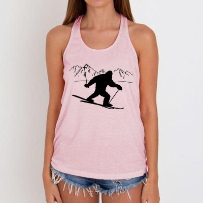 Downhill Snow Skiing Bigfoot Ski Winter Sports Alpine Gift Women's Knotted Racerback Tank