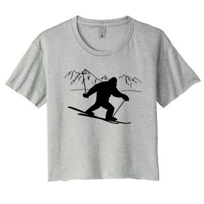 Downhill Snow Skiing Bigfoot Ski Winter Sports Alpine Gift Women's Crop Top Tee