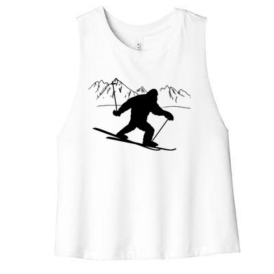 Downhill Snow Skiing Bigfoot Ski Winter Sports Alpine Gift Women's Racerback Cropped Tank