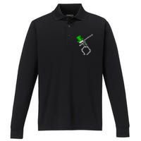 Dabbing Shamrock St Patricks Day Irish Lovers Performance Long Sleeve Polo