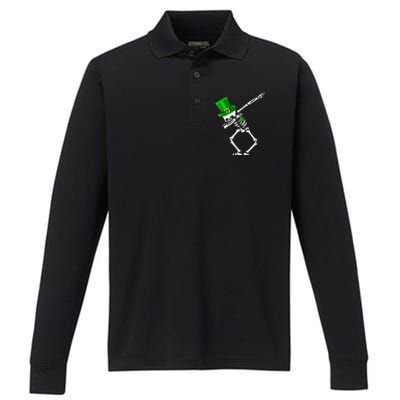 Dabbing Shamrock St Patricks Day Irish Lovers Performance Long Sleeve Polo