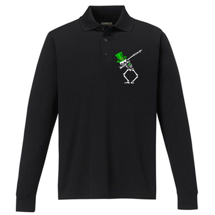 Dabbing Shamrock St Patricks Day Irish Lovers Performance Long Sleeve Polo