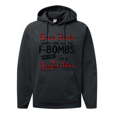 Dear Santa Sorry For All The F-bombs I'm A Dispatcher Plaid Performance Fleece Hoodie