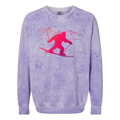 Downhill Snow Skiing Bigfoot Ski Winter Sports Alpine Gift Colorblast Crewneck Sweatshirt