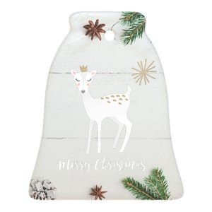 Deer Snow Star Merry Christmas Holiday Star Crown Ceramic Bell Ornament