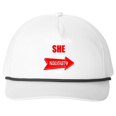 Dear Santa She Is The Naughty One Christmas Gift Snapback Five-Panel Rope Hat