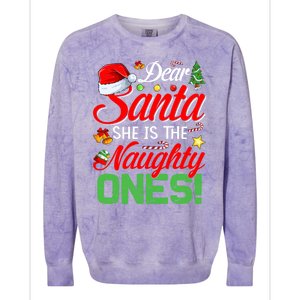 Dear Santa She Is The Naughty One Matching Couples Christmas Cool Gift Colorblast Crewneck Sweatshirt