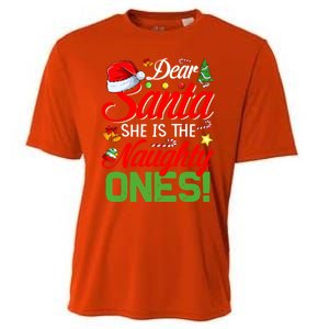 Dear Santa She Is The Naughty One Matching Couples Christmas Cool Gift Cooling Performance Crew T-Shirt