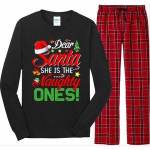 Dear Santa She Is The Naughty One Matching Couples Christmas Cool Gift Long Sleeve Pajama Set