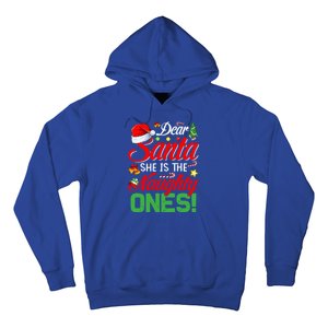 Dear Santa She Is The Naughty One Matching Couples Christmas Cool Gift Hoodie