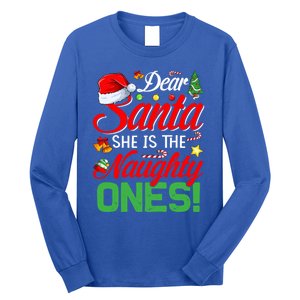 Dear Santa She Is The Naughty One Matching Couples Christmas Cool Gift Long Sleeve Shirt