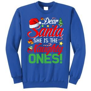 Dear Santa She Is The Naughty One Matching Couples Christmas Cool Gift Sweatshirt