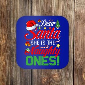 Dear Santa She Is The Naughty One Matching Couples Christmas Cool Gift Coaster