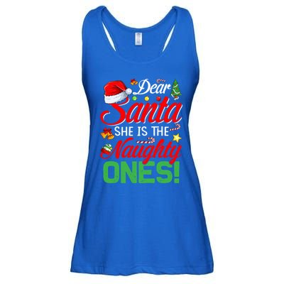 Dear Santa She Is The Naughty One Matching Couples Christmas Cool Gift Ladies Essential Flowy Tank