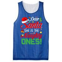 Dear Santa She Is The Naughty One Matching Couples Christmas Cool Gift Mesh Reversible Basketball Jersey Tank