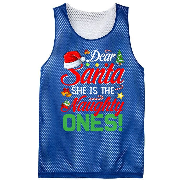 Dear Santa She Is The Naughty One Matching Couples Christmas Cool Gift Mesh Reversible Basketball Jersey Tank