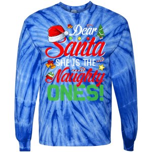 Dear Santa She Is The Naughty One Matching Couples Christmas Cool Gift Tie-Dye Long Sleeve Shirt