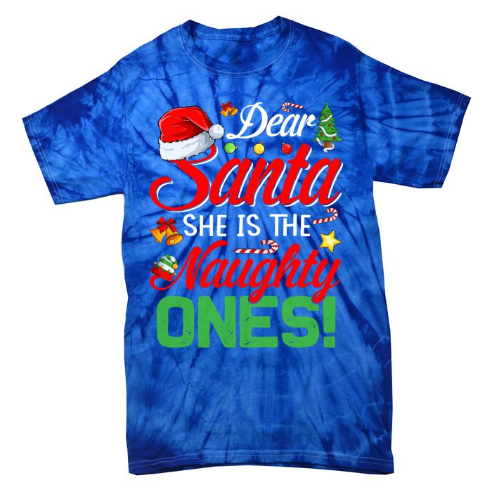 Dear Santa She Is The Naughty One Matching Couples Christmas Cool Gift Tie-Dye T-Shirt