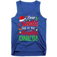 Dear Santa She Is The Naughty One Matching Couples Christmas Cool Gift Tank Top