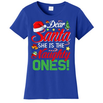 Dear Santa She Is The Naughty One Matching Couples Christmas Cool Gift Women's T-Shirt