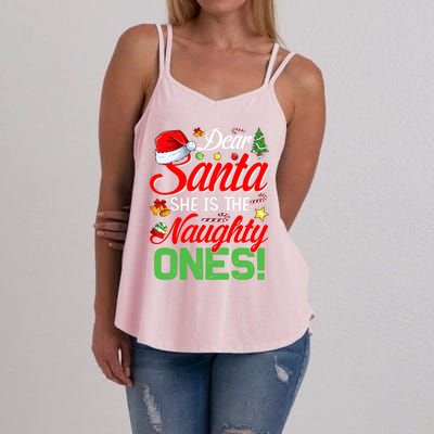 Dear Santa She Is The Naughty One Matching Couples Christmas Cool Gift Women's Strappy Tank