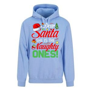 Dear Santa She Is The Naughty One Matching Couples Christmas Cool Gift Unisex Surf Hoodie