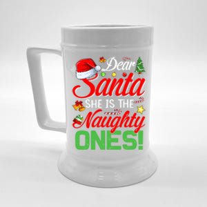 Dear Santa She Is The Naughty One Matching Couples Christmas Cool Gift Beer Stein