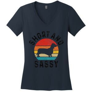 Dachshund Short & Sassy Wiener Dog Doxie Mom Funny Cute Gift Women's V-Neck T-Shirt