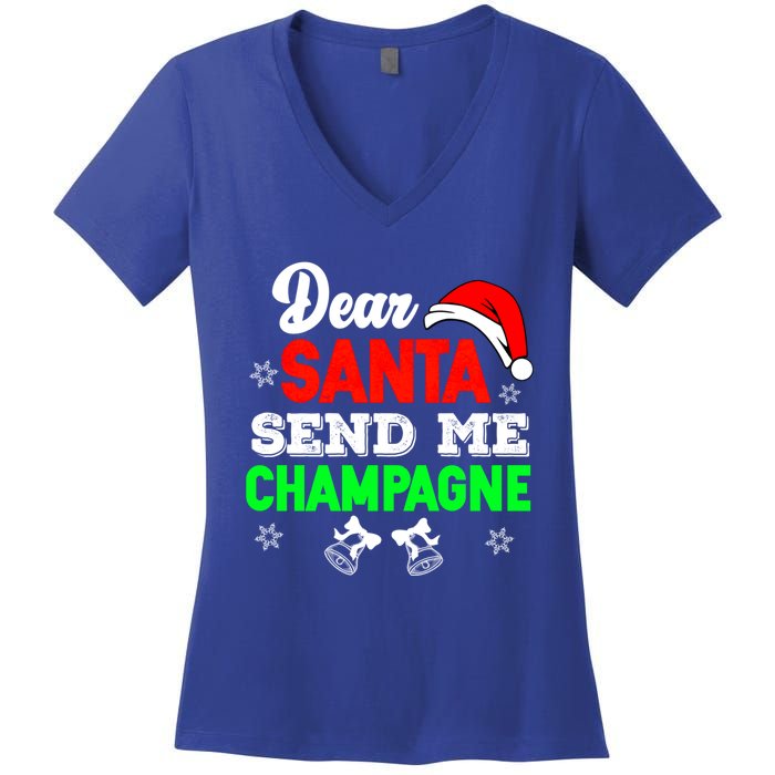 Dear Santa Send Champagne Ing Cute Christmas Xmas Funny Gift Women's V-Neck T-Shirt