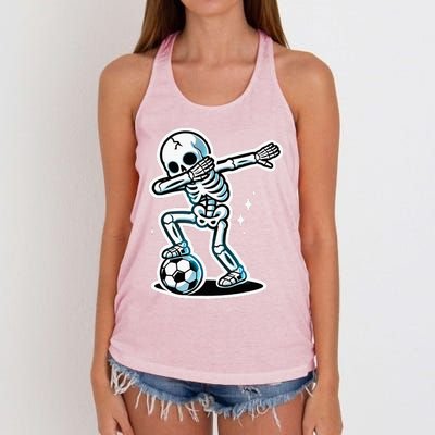 Dabbing Skeleton Soccer Spooky Season Sport Halloween Women's Knotted Racerback Tank