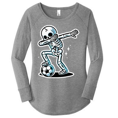 Dabbing Skeleton Soccer Spooky Season Sport Halloween Women's Perfect Tri Tunic Long Sleeve Shirt