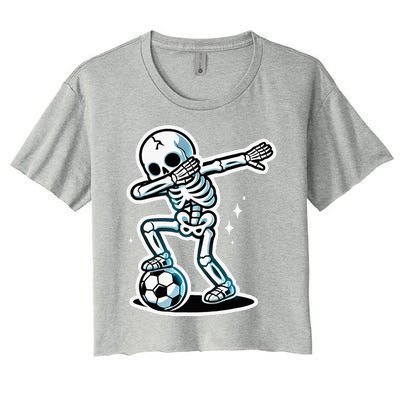 Dabbing Skeleton Soccer Spooky Season Sport Halloween Women's Crop Top Tee