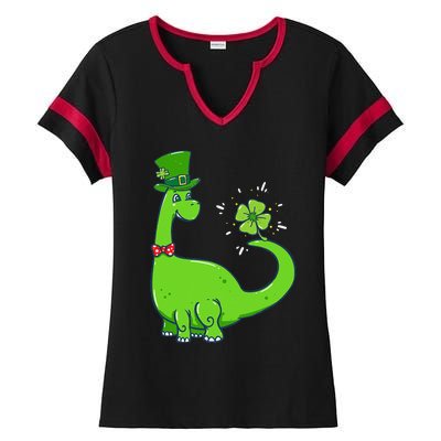 Dinosaur Shamrock St Patrick's Day Ladies Halftime Notch Neck Tee