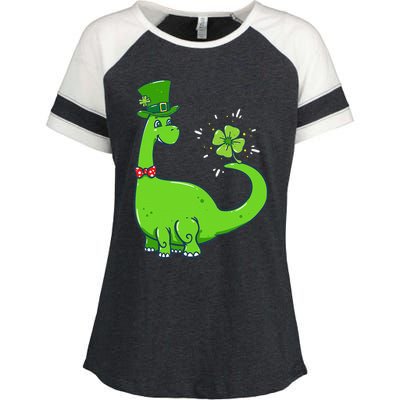 Dinosaur Shamrock St Patrick's Day Enza Ladies Jersey Colorblock Tee