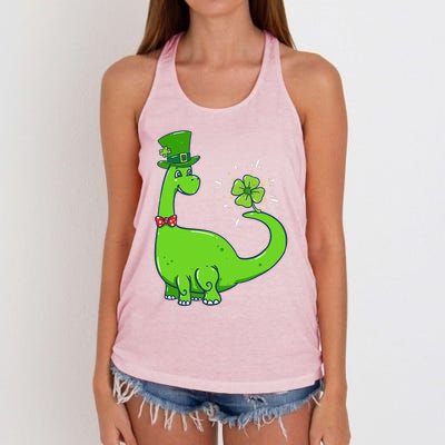 Dinosaur Shamrock St Patrick's Day Women's Knotted Racerback Tank