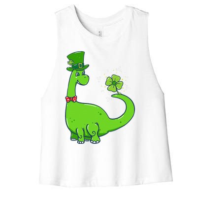 Dinosaur Shamrock St Patrick's Day Women's Racerback Cropped Tank