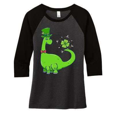 Dinosaur Shamrock St Patrick's Day Women's Tri-Blend 3/4-Sleeve Raglan Shirt