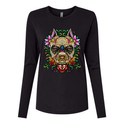 Decorated Sugar Skull Dog Great Gift Day Of The Dead Illustration Cute Gift Womens Cotton Relaxed Long Sleeve T-Shirt