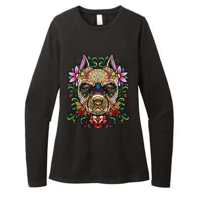 Decorated Sugar Skull Dog Great Gift Day Of The Dead Illustration Cute Gift Womens CVC Long Sleeve Shirt