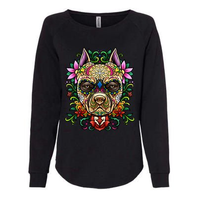 Decorated Sugar Skull Dog Great Gift Day Of The Dead Illustration Cute Gift Womens California Wash Sweatshirt