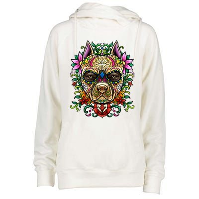 Decorated Sugar Skull Dog Great Gift Day Of The Dead Illustration Cute Gift Womens Funnel Neck Pullover Hood