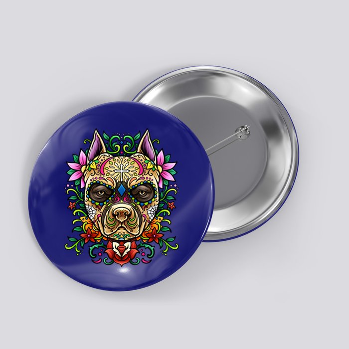 Decorated Sugar Skull Dog Great Gift Day Of The Dead Illustration Cute Gift Button